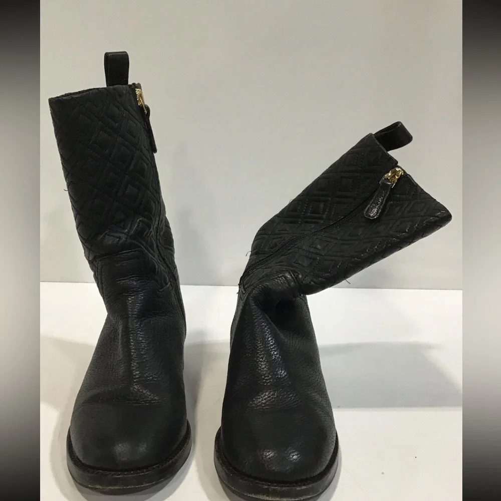 Tory Burch Black Quilted Leather Women's Boots Size 6.5M